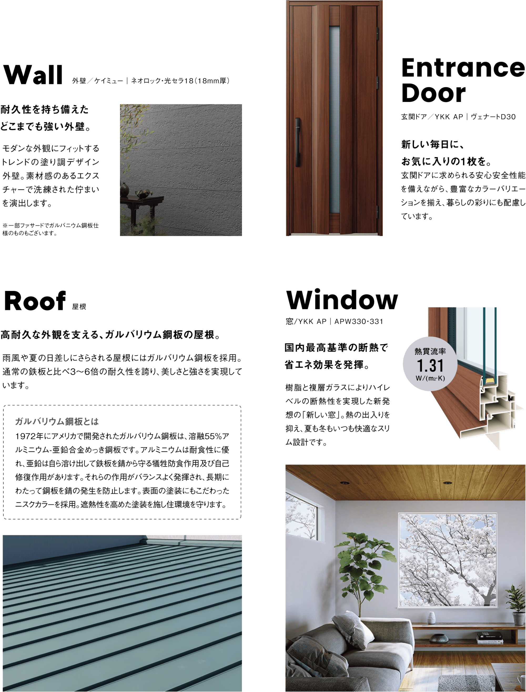 外壁、玄関ドア、屋根、窓